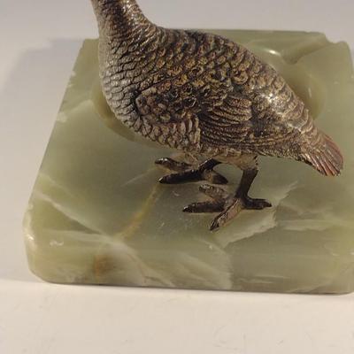 Vintage Bronze Partridge Mounted on Onyx Ashtray