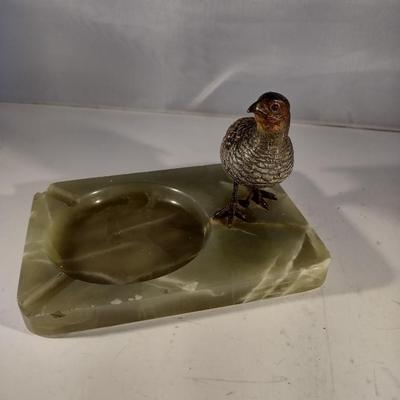 Vintage Bronze Partridge Mounted on Onyx Ashtray
