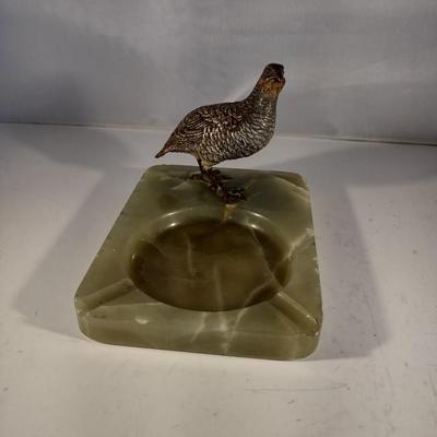 Vintage Bronze Partridge Mounted on Onyx Ashtray