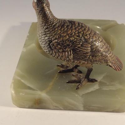 Vintage Bronze Partridge Mounted on Onyx Ashtray