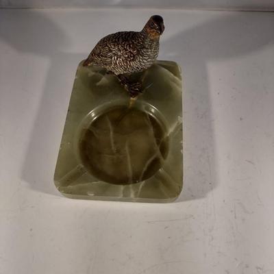 Vintage Bronze Partridge Mounted on Onyx Ashtray