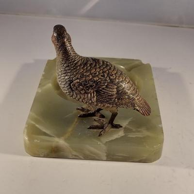 Vintage Bronze Partridge Mounted on Onyx Ashtray