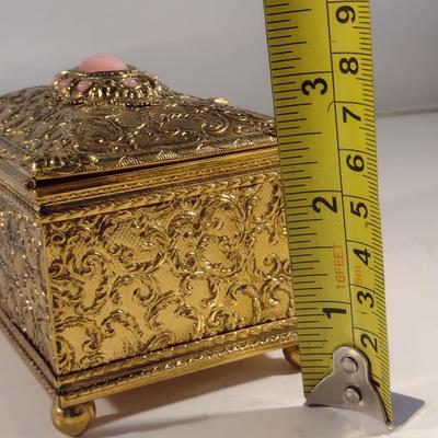 Gold Filigree Vanity Trinket Box with Pink Lapis Accents by Romance