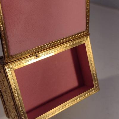 Gold Filigree Vanity Trinket Box with Pink Lapis Accents by Romance
