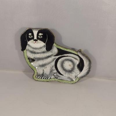 Vintage Enamel Covered Metal Pekinese Trinket Dish by Global Art