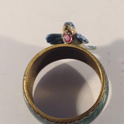 Set of Four Jay Strongwater Enamel Bird Adorned Napkin Rings