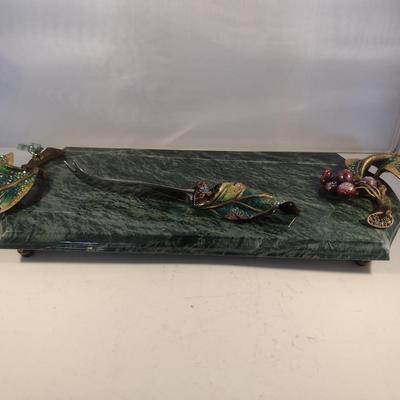 Gorgeous Jay Strongwater Marble Cheese Tray with Enamel Handles and Utensil