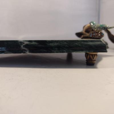 Gorgeous Jay Strongwater Marble Cheese Tray with Enamel Handles and Utensil