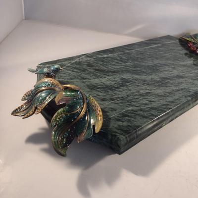 Gorgeous Jay Strongwater Marble Cheese Tray with Enamel Handles and Utensil