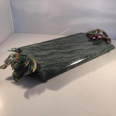 Gorgeous Jay Strongwater Marble Cheese Tray with Enamel Handles and Utensil