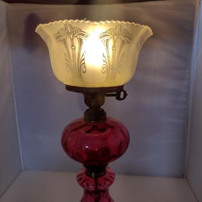 Vintage Fenton Cranberry Glass Three Globe Electric Table Lamp