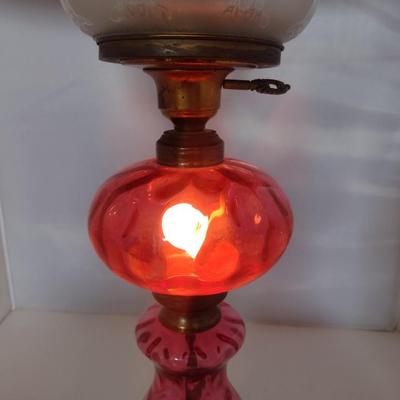 Vintage Fenton Cranberry Glass Three Globe Electric Table Lamp