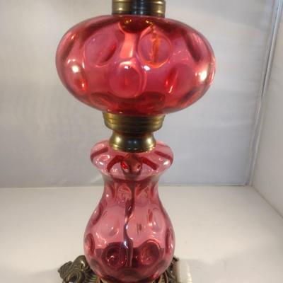 Vintage Fenton Cranberry Glass Three Globe Electric Table Lamp