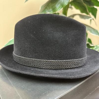 Dobbs black long fur felt Fedora Hat made in USA like new size 7 3/8