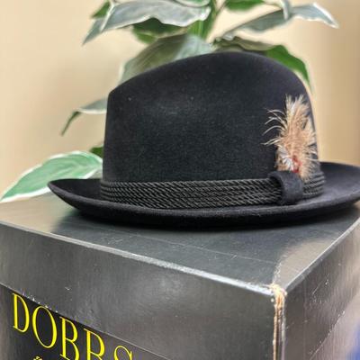 Dobbs black long fur felt Fedora Hat made in USA like new size 7 3/8