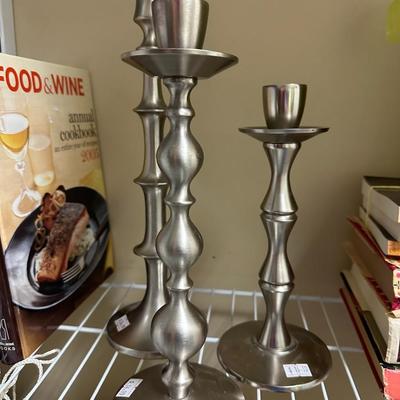Brushed nickel Crate and Barrel candle stick set