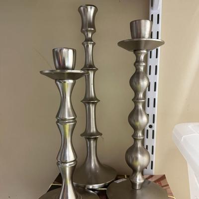 Brushed nickel Crate and Barrel candle stick set