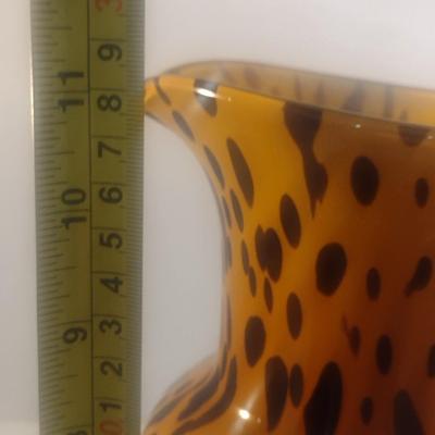 Vintage Studio Art Glass Safari Pattern Water Pitcher with Applied Handle
