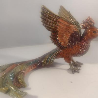 Jay Strongwater Enamel and Jeweled Peacock Bird Figurine