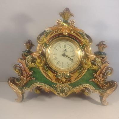 Jay Strongwater Enamel and Jeweled French Design Desk Clock