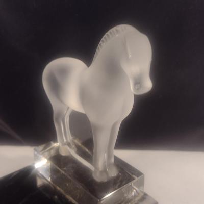 Lalique Crystal Horse Figurine Mounted on Black Marbled Base