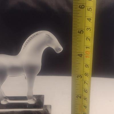 Lalique Crystal Horse Figurine Mounted on Black Marbled Base