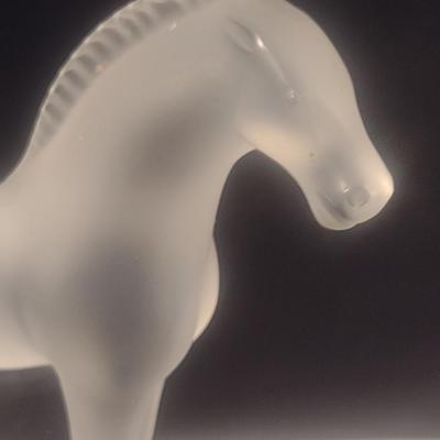 Lalique Crystal Horse Figurine Mounted on Black Marbled Base