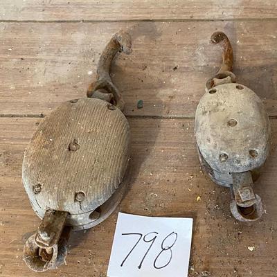Vintage Wooden Hook and Pulleys