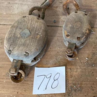 Vintage Wooden Hook and Pulleys