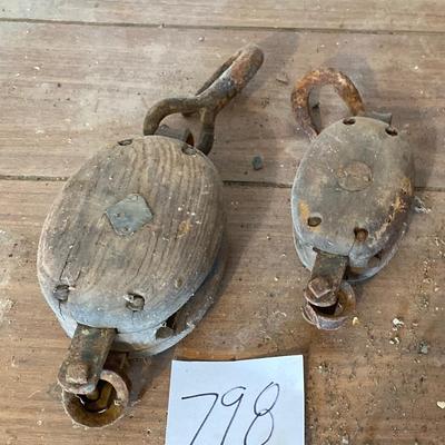 Vintage Wooden Hook and Pulleys