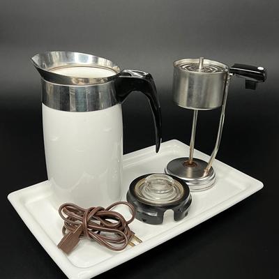 Vintage Corning Ware Complete 10 cup Coffee Percolator and Electric Warmer Tray with Cord