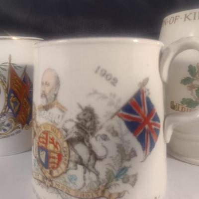 Set of Three Antique Coronation Mugs and Mustache Cups