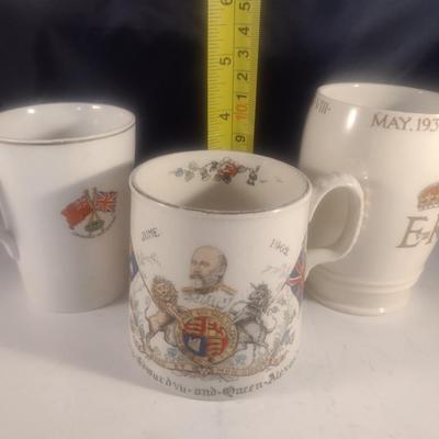 Set of Three Antique Coronation Mugs and Mustache Cups