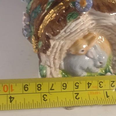 Ceramic Rabbit Family Hinged Trinket Box