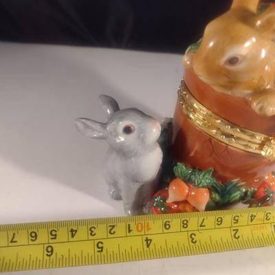 Ceramic Rabbit in a Bucket Hinged Trinket Box