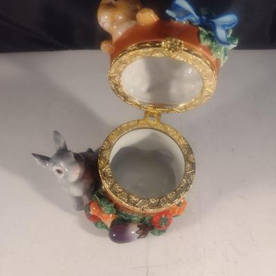 Ceramic Rabbit in a Bucket Hinged Trinket Box