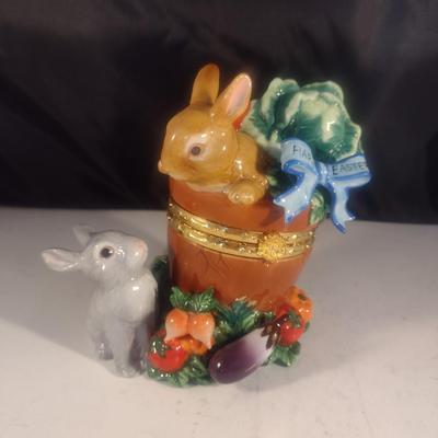 Ceramic Rabbit in a Bucket Hinged Trinket Box