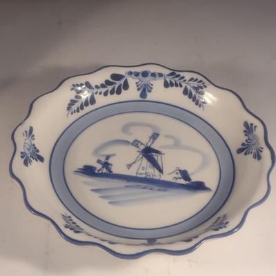 Vintage Ceramic Delft Blue Holland Hand-Painted Pitcher and Underplate Set