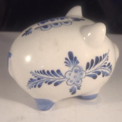 Vintage Ceramic Delft Blue Holland Hand-Painted Piggy Bank