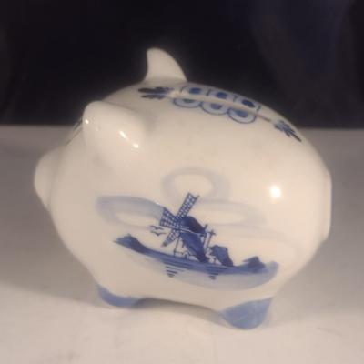 Vintage Ceramic Delft Blue Holland Hand-Painted Piggy Bank