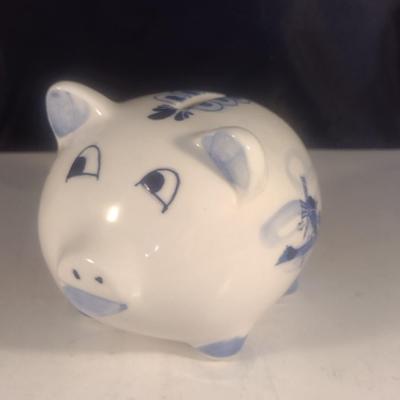 Vintage Ceramic Delft Blue Holland Hand-Painted Piggy Bank