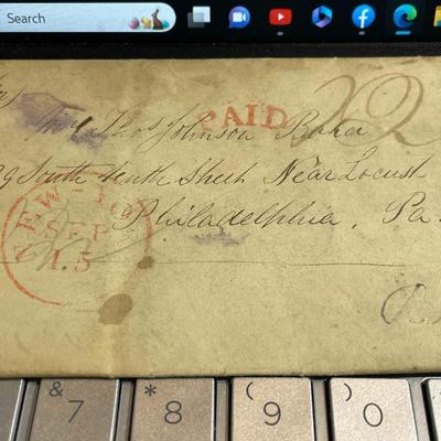 September/1841 Fountain Pen Written Letter to Philadelphia, Pa. as Pictured.