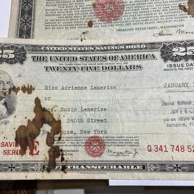 1943 & 1944 U.S. Savings Bonds Ephemera as Pictured.