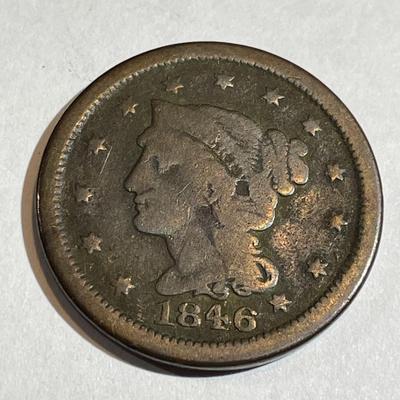 1846 Heavily Circulated Condition US Large Cent as Pictured.