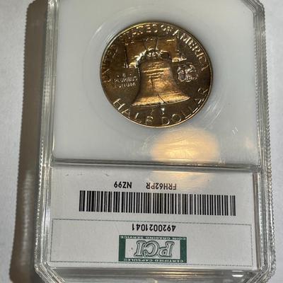 PCI Certified 1962 Proof-66 Cameo Lightly Toned Silver Franklin half Dollar as Pictured.