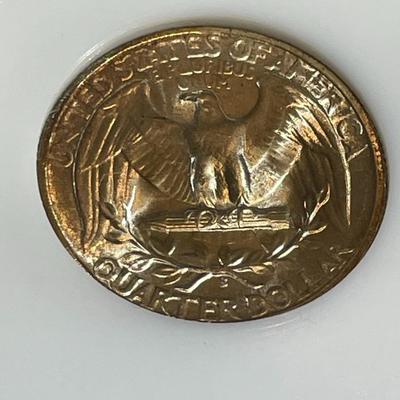 PCI Certified 1945-S MS65 Lightly Toned Silver Washington Quarter as Pictured.