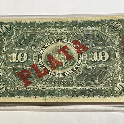 Scarce Cuba 1896 Nice Circulated Condition 10-Peso Currency/Banknote as Pictured.