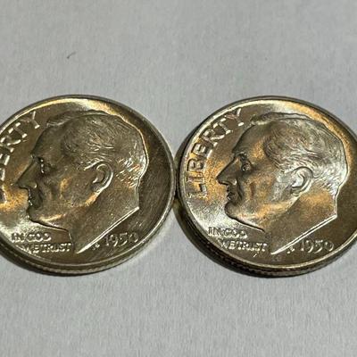 (2) 1950-P Uncirculated Condition Roosevelt Silver Dimes as Pictured.