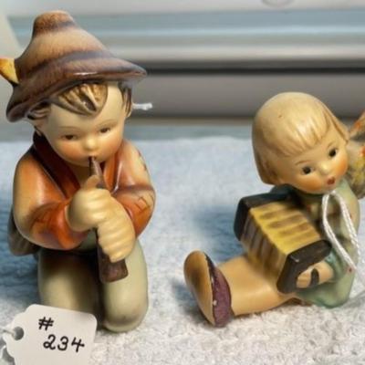 Vintage HUMMEL #214 TMK-2 & #111/39/O TMK-3 LITTLE TOOTER CANDLEHOLDER 3.75" & JOYOUS NEWS ANGEL 2.50" Tall in Good...