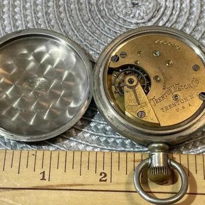Antique TRENTON WATCH CO Silver-tone Pocket Watch Needs Repair/Overwound as Pictured.